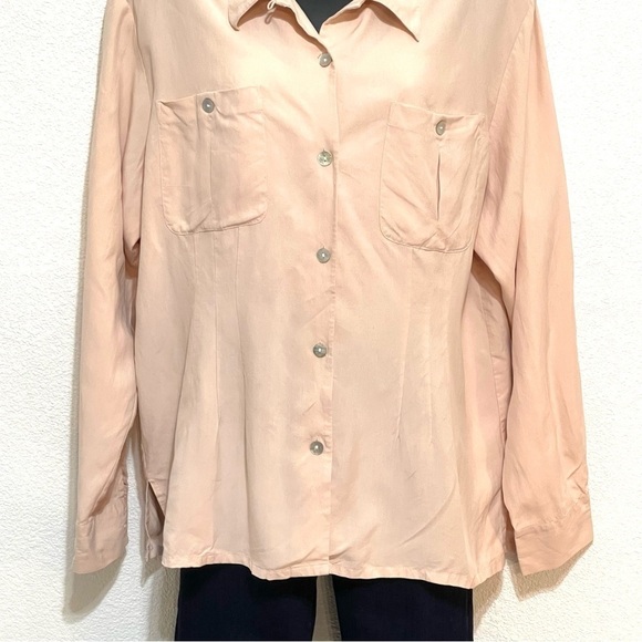 Edward Woman 100% SILK Light Salmon Long Sleeve Button Shirt Size XL - Picture 3 of 12